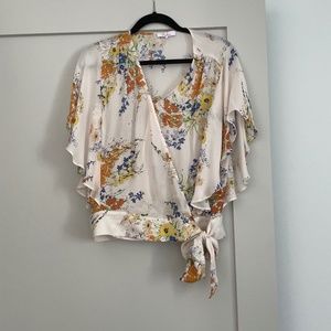 Silk Pink Floral Wraparound Top with Hidden Closures and Tie